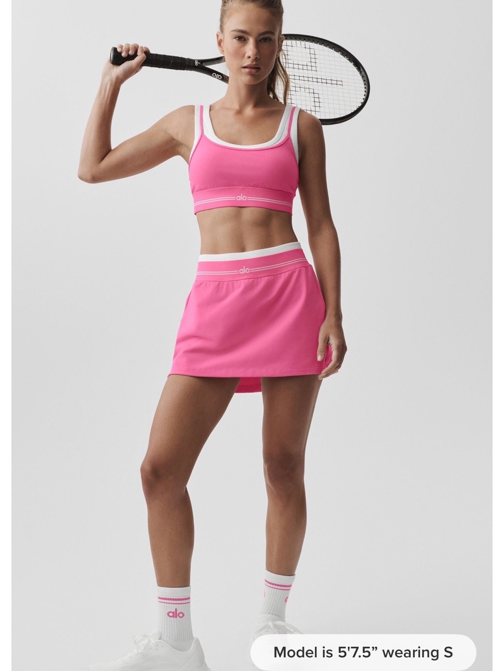 ALO Yoga Paradise Pink and White Scoop-Neck Sports Bra and Skirt!! Set - Picture 2 of 7